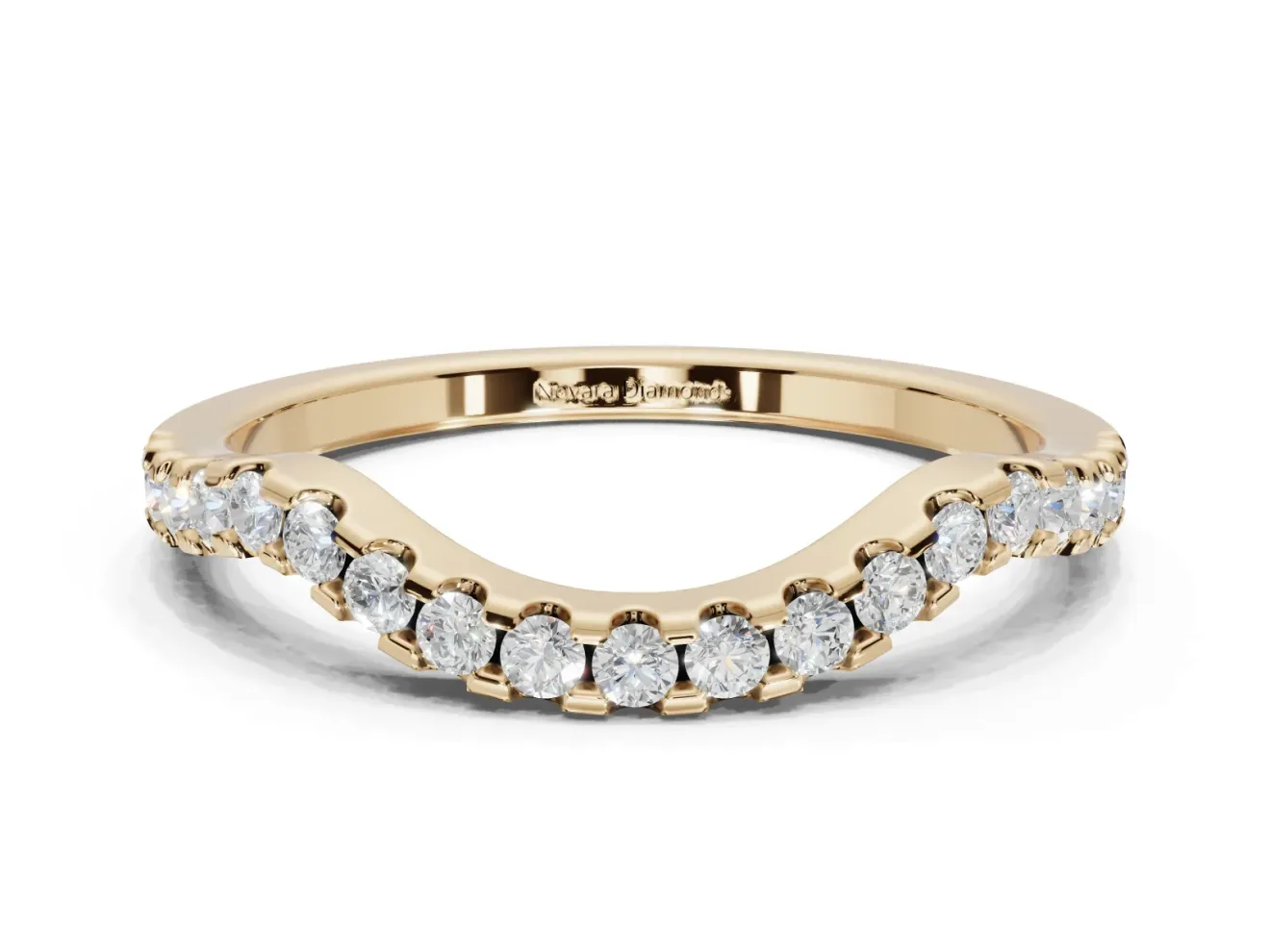 Round Lab-Grown Diamond Pavé Curved Wedding Band | Micro Prong Set | Yellow Gold