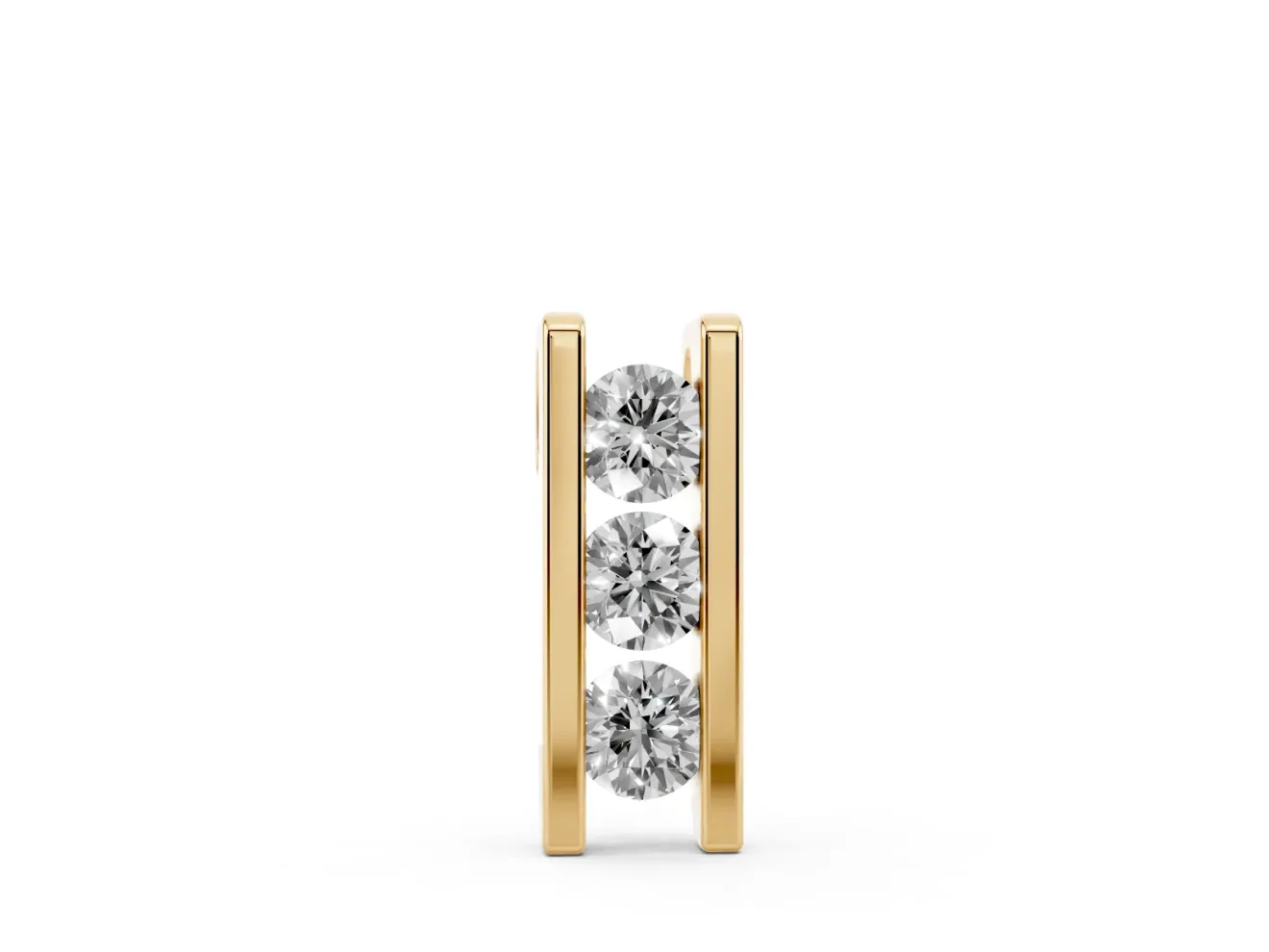 Round Lab-Grown Diamond Three-Stone Channel Set Bar Pendant | Squared Ends | Yellow Gold