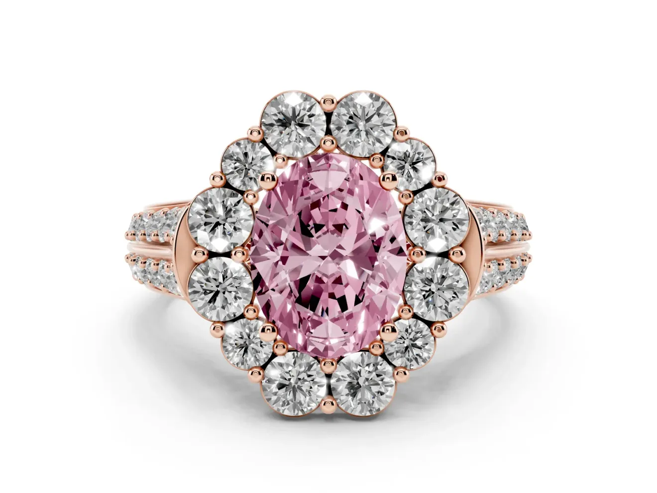 Oval Large Accent Halo Engagement Ring Setting for a Fancy Pink Lab-Grown Diamond | Rose Gold