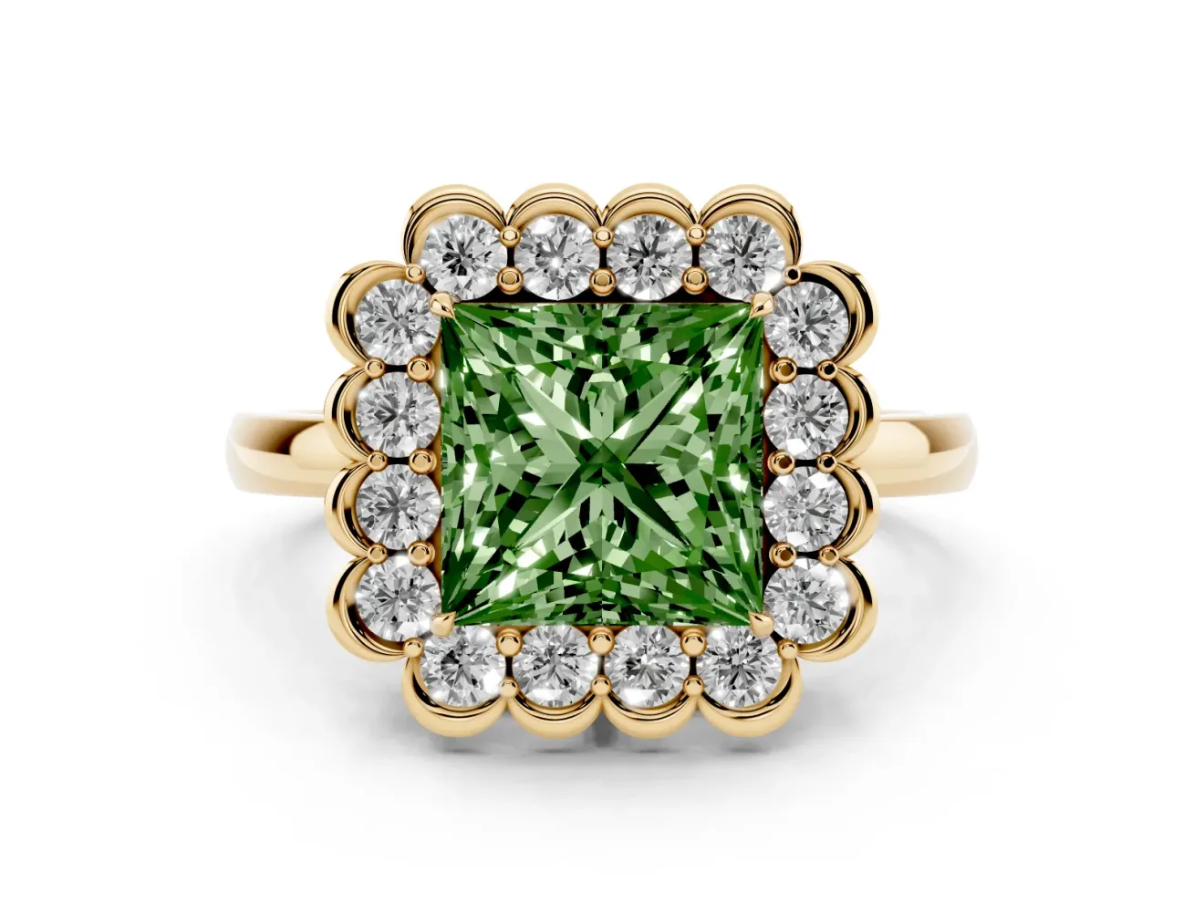 Princess Cut Halo Engagement Ring Setting for a Fancy Green Lab-Grown Diamond | Yellow Gold - Design NV-24719
