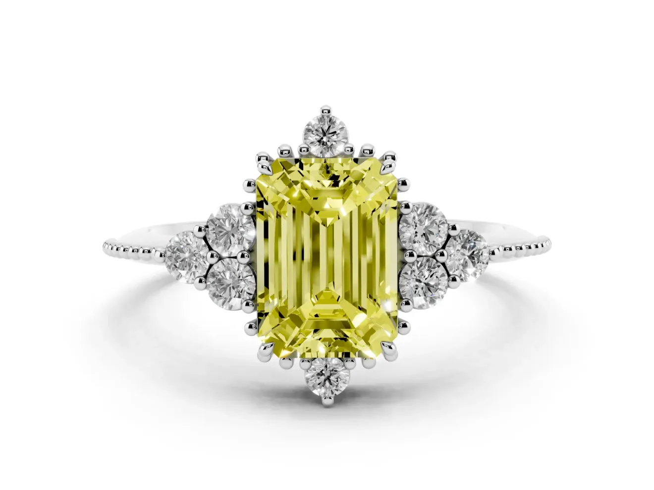 Emerald Cut Cluster Engagement Ring Setting for a Fancy Yellow Lab-Grown Diamond | White Gold
