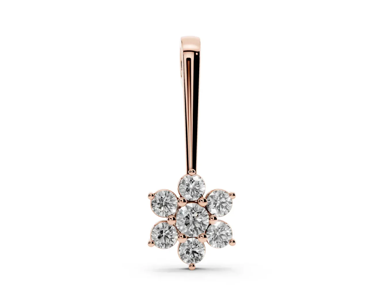 Round Lab-Grown Diamond Flower Cluster Pendant Necklace | Grooved Bail | Rose Gold