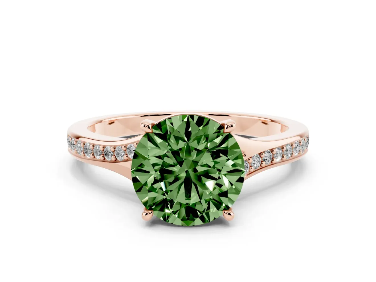 Round Pave Solitaire Engagement Ring Setting for a Fancy Green Lab-Grown Diamond | Sweeping Shoulders | Rose Gold