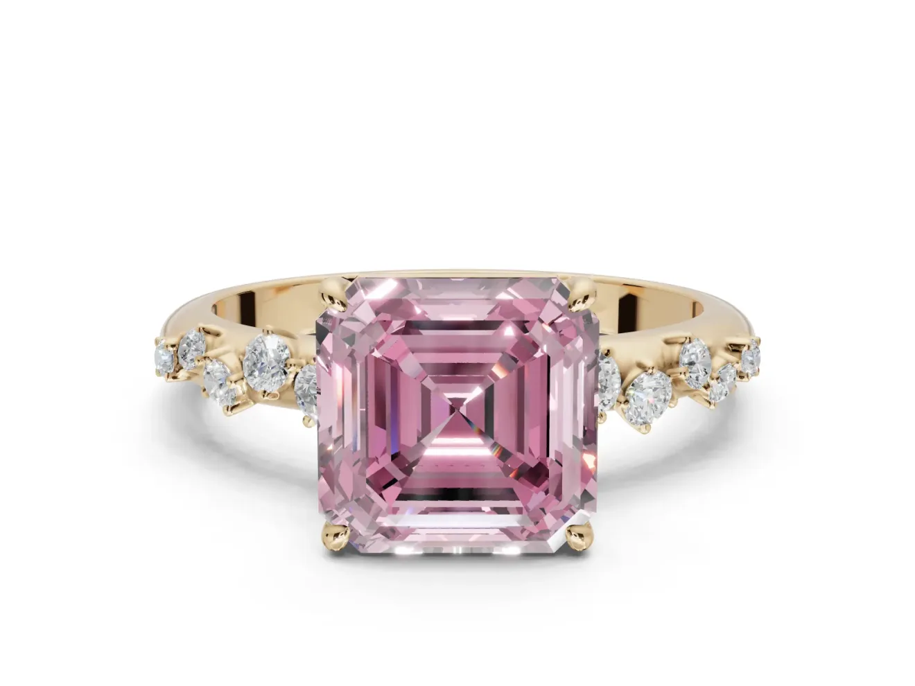 Asscher Cut Graduated Solitaire Engagement Ring Setting for a Fancy Pink Lab-Grown Diamond | Yellow Gold
