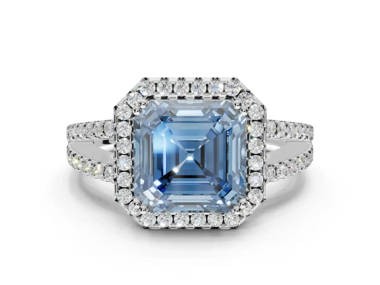 Asscher Cut Halo Engagement Ring Setting for a Fancy Blue Lab-Grown Diamond | Sterling Silver - Design NV-24717
