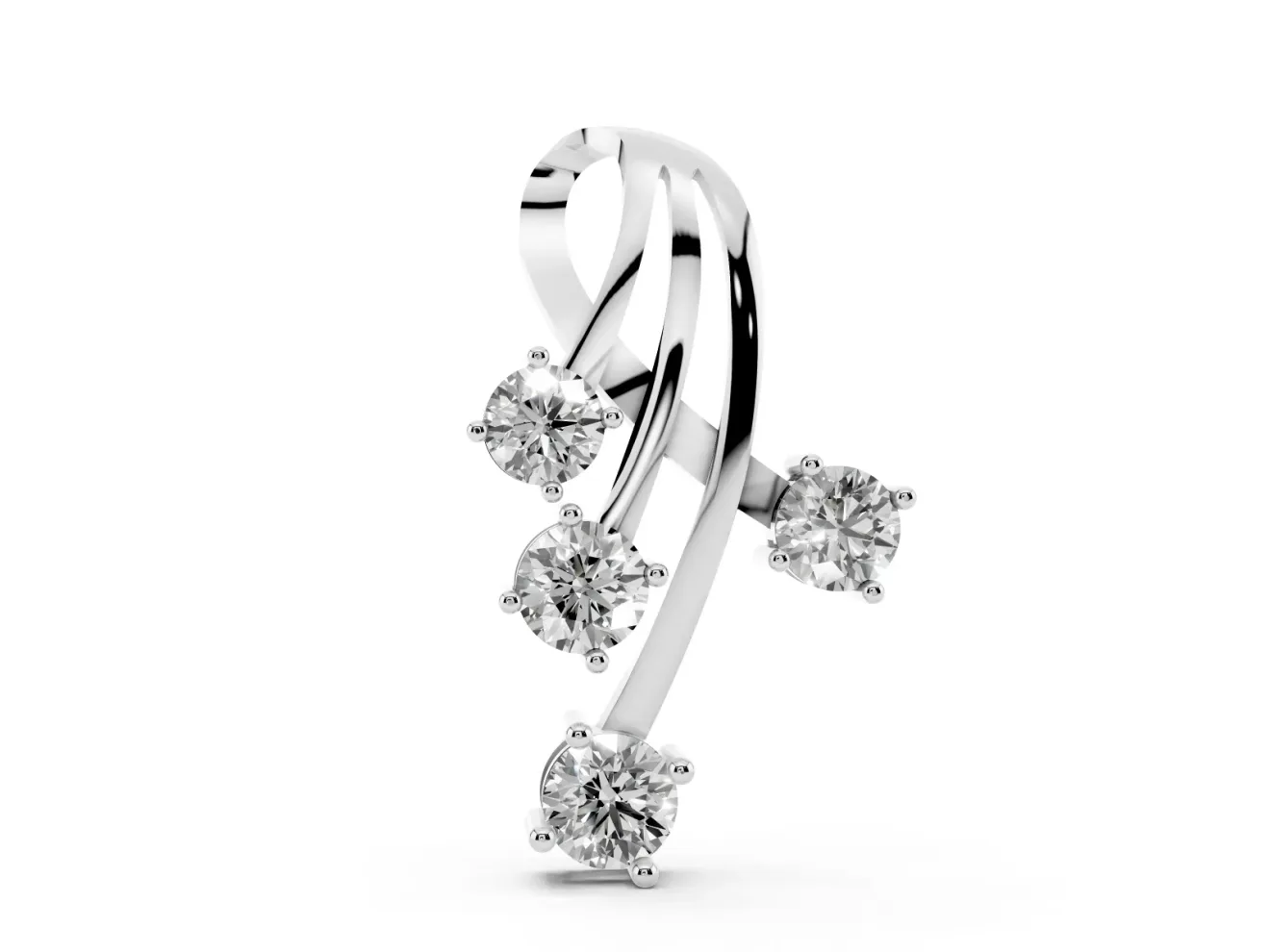 Round Lab-Grown Diamond Cascading Curve Pendant Necklace | Ribbon Loop Top | White Gold