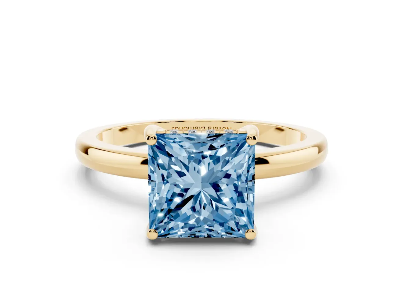 Princess Cut Engagement Ring Setting for a Fancy Blue Lab-Grown Diamond | Hidden Halo | Yellow Gold
