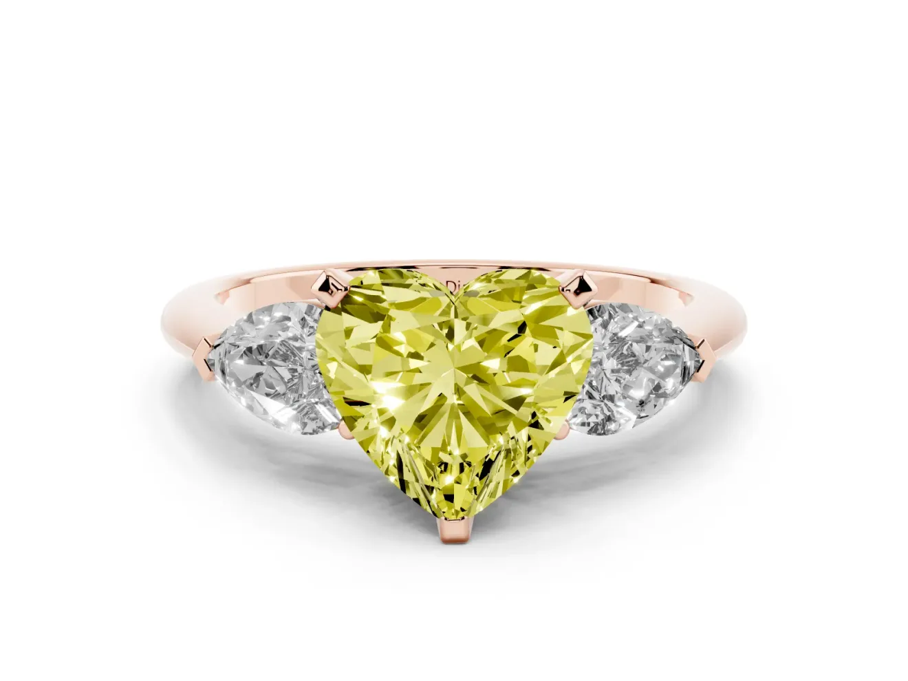 Heart-Shaped 3-Stone Engagement Ring Setting for a Fancy Yellow Lab-Grown Diamond | Rose Gold