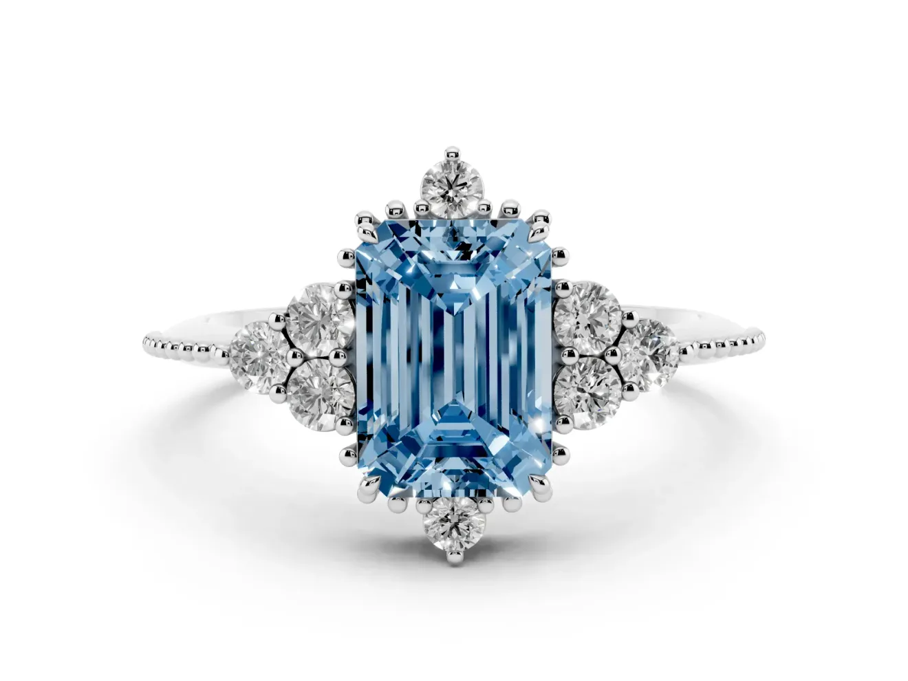 Emerald Cut Cluster Engagement Ring Setting for a Fancy Blue Lab-Grown Diamond | Sterling Silver