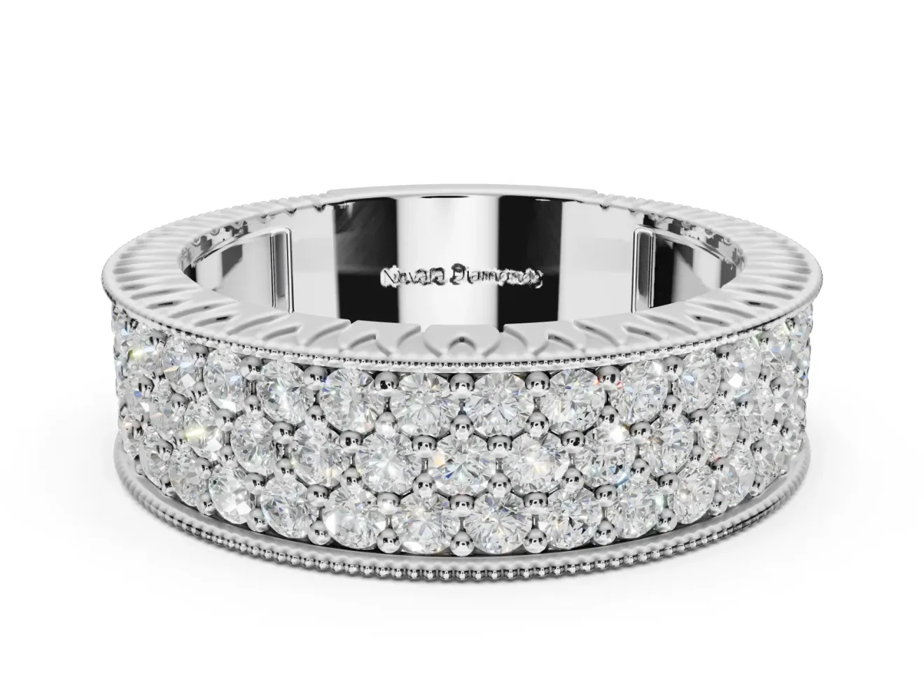Round Lab-Grown Diamond Wide Pavé Wedding Band | Milgrain Edges | Platinum