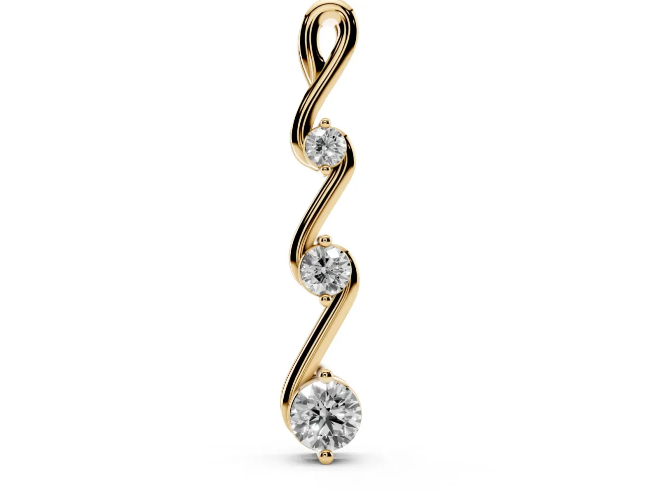 Round Lab-Grown Diamond Three-Stone Vertical Zigzag Pendant Necklace | Loop Bail | Yellow Gold