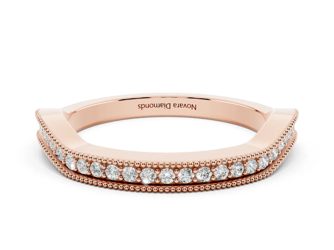 Round Lab-Grown Diamond Milgrain Channel Set Contour Wedding Band | Smooth Top | Rose Gold