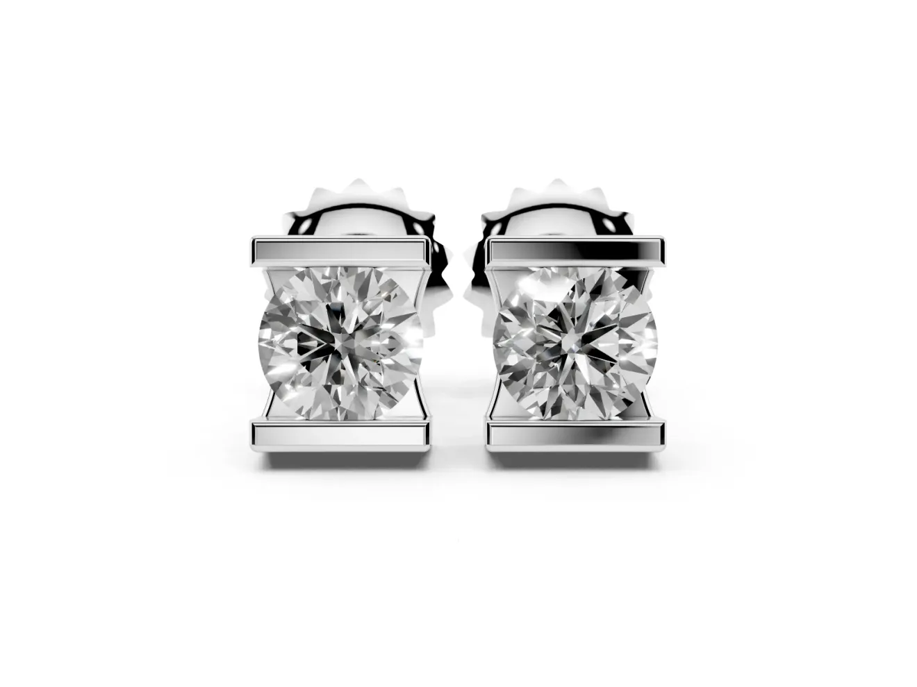 Round Lab-Grown Diamond Bar Set Solitaire Stud Earrings | Open Sides | Sterling Silver