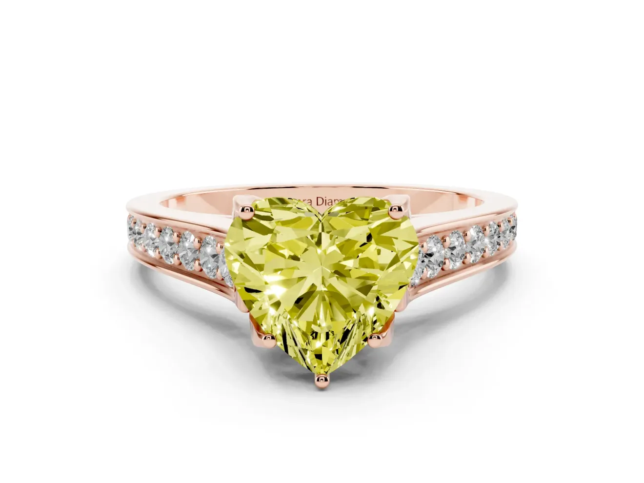 Heart-Shaped Graduated Pavé Engagement Ring Setting for a Fancy Yellow Lab-Grown Diamond | Rose Gold