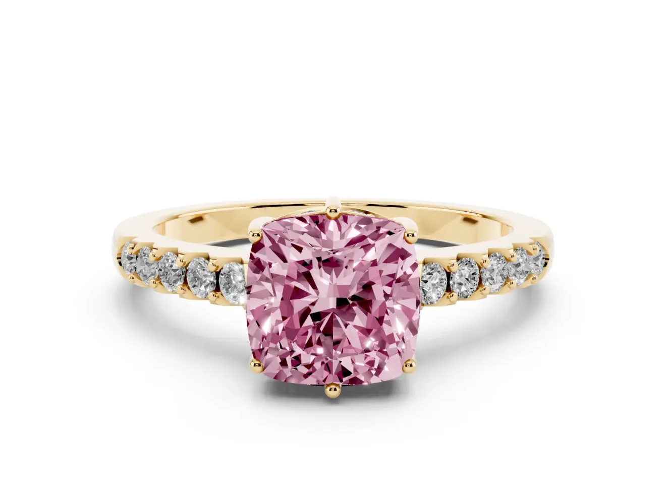 Cushion Cut Engagement Ring Setting for a Fancy Pink Lab-Grown Diamond | Yellow Gold - Design NV-24649