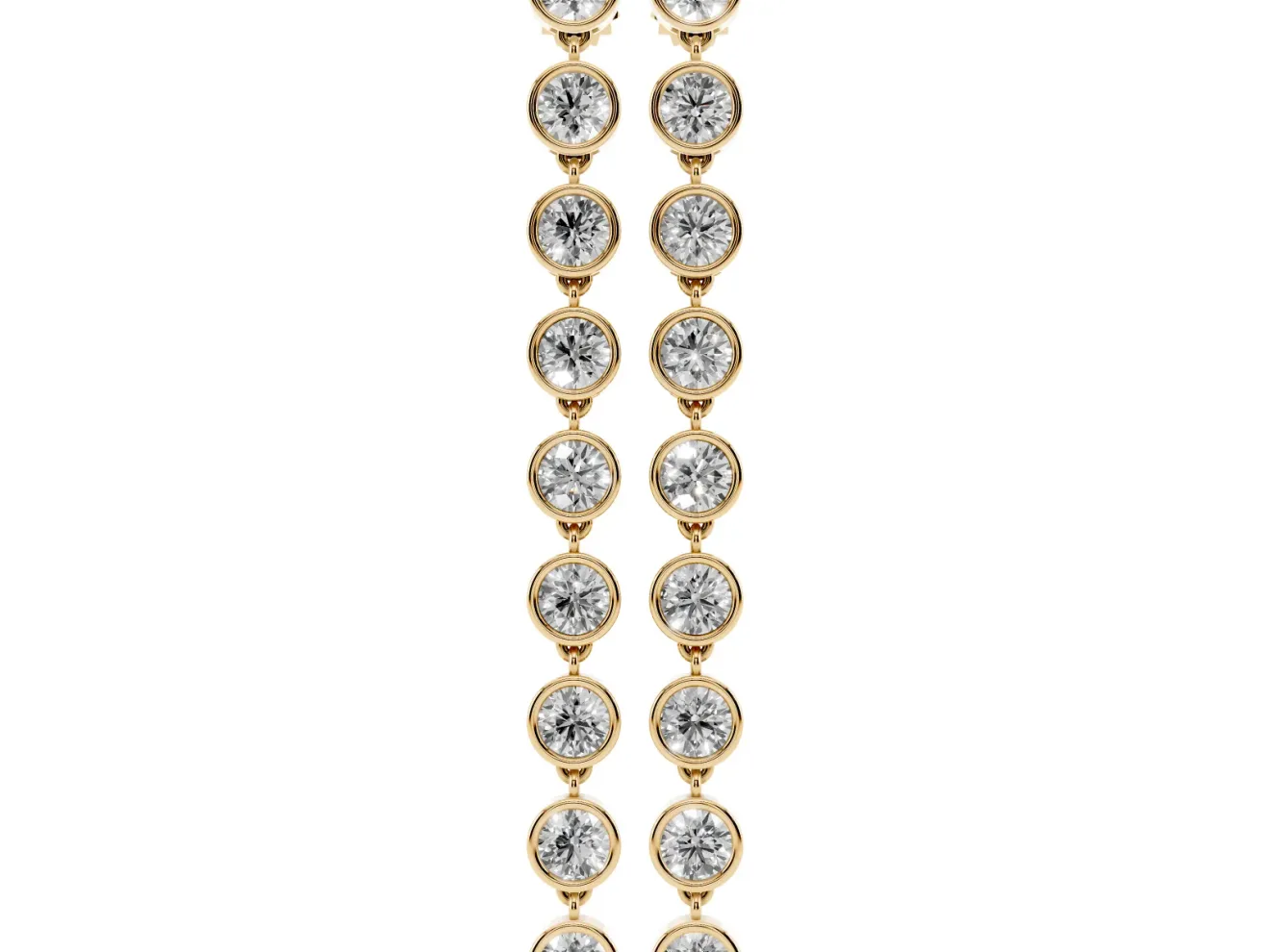 Round Lab-Grown Diamond Bezel Station Drop Earrings | Nine Linked Bezels | Yellow Gold