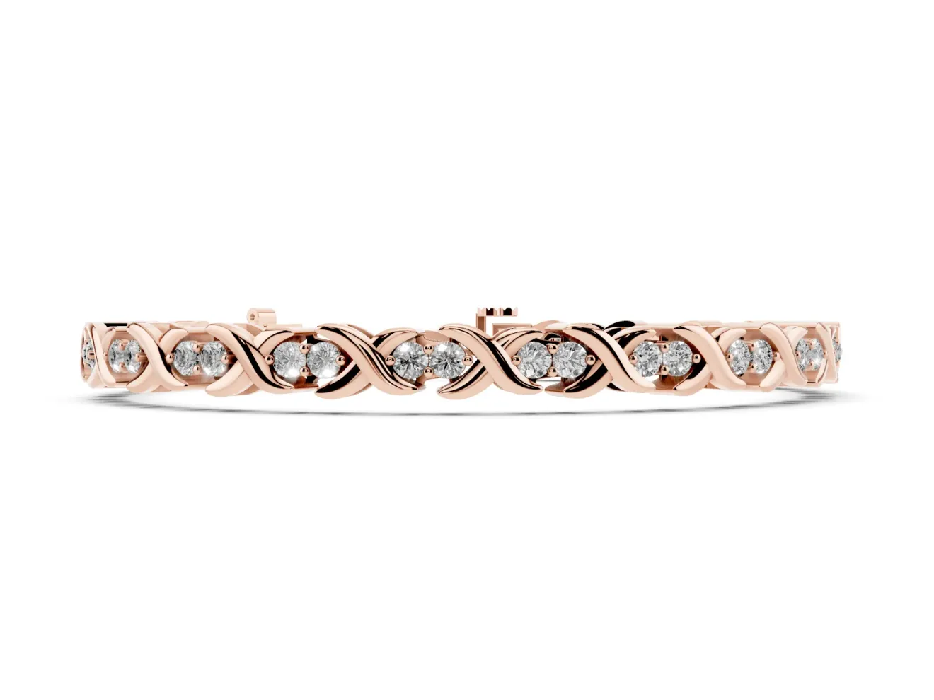 Round Lab-Grown Diamond X-Link Tennis Bracelet | Two-Stone Prong Settings | Rose Gold
