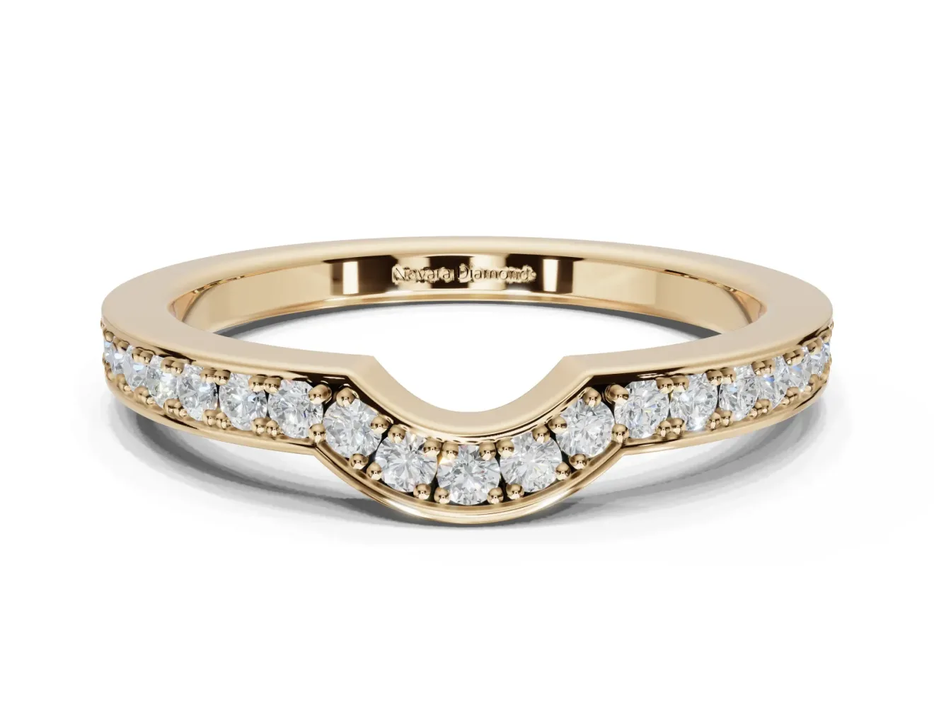 Round Lab-Grown Diamond Pavé Contour Wedding Band | Raised Rails | Yellow Gold