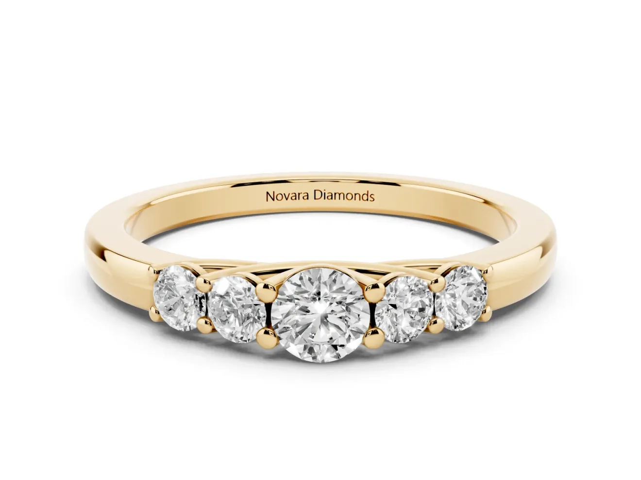 Five-Stone Round Diamond Prong-Set Half Eternity Band Set in Yellow gold