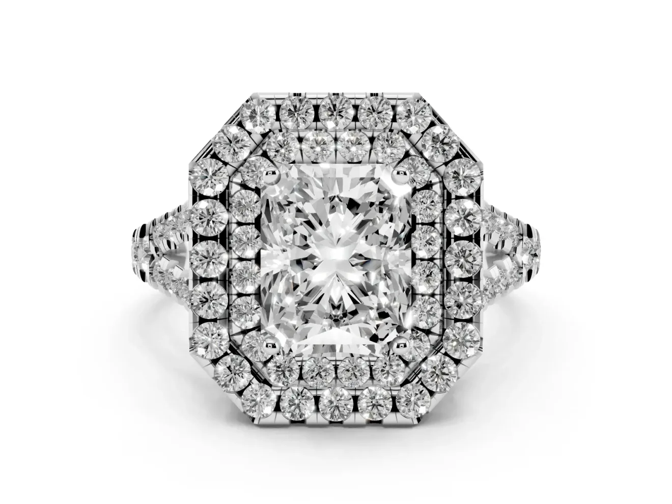 Radiant Cut Halo Split Shank Engagement Ring Setting | Sterling Silver