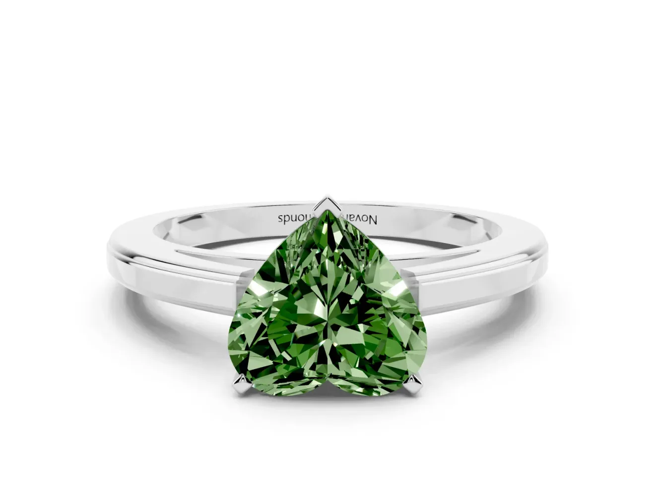Fancy Green Heart Cut Diamond Solitaire Ring Set in Silver with Prong Setting and Classic Band