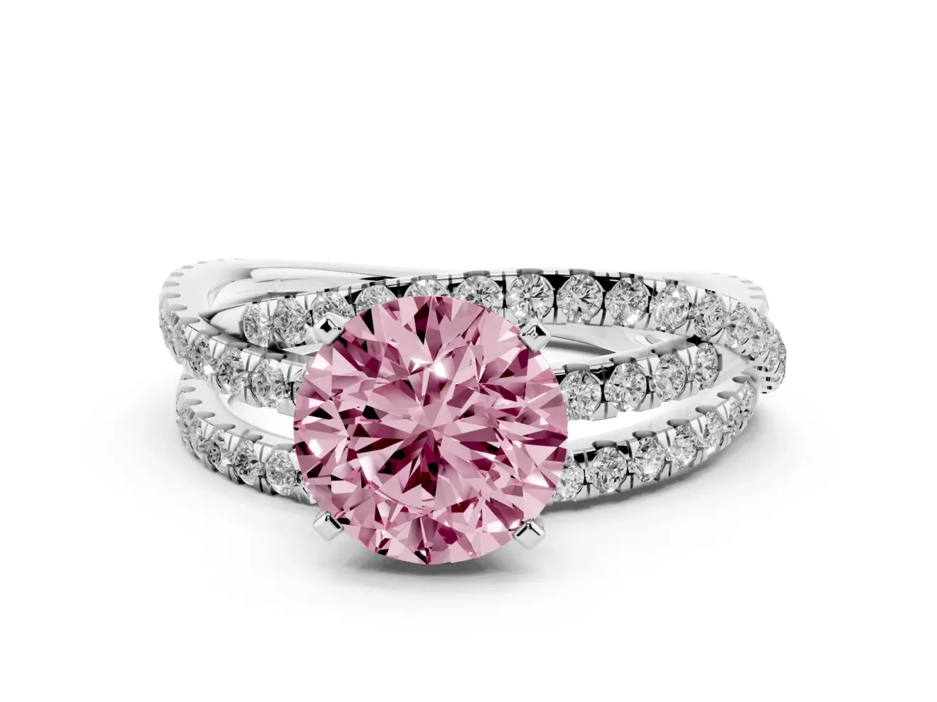 Round Twisted Pavé Engagement Ring Setting for a Fancy Pink Lab-Grown Diamond | White Gold