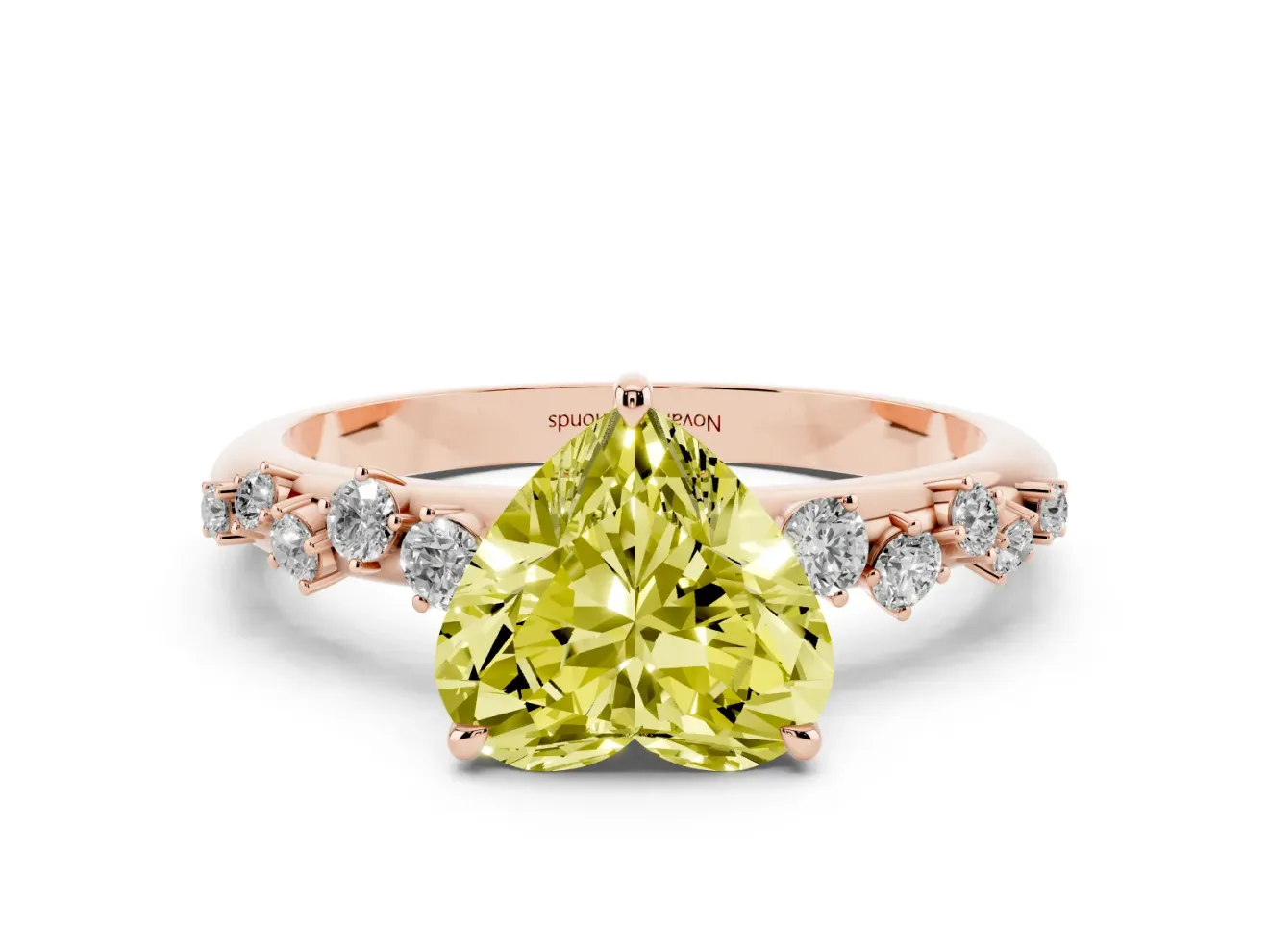 Heart-Shaped Graduated Solitaire Engagement Ring Setting for a Fancy Yellow Lab-Grown Diamond | Rose Gold