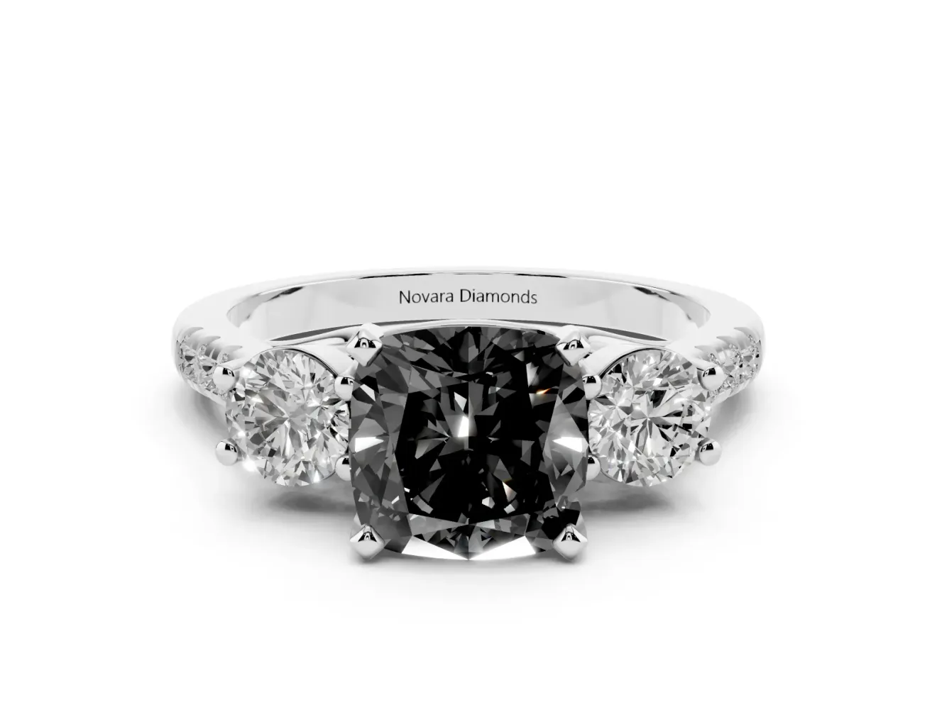 Cushion Cut Three-Stone Engagement Ring Setting for a Black Center | Sterling Silver