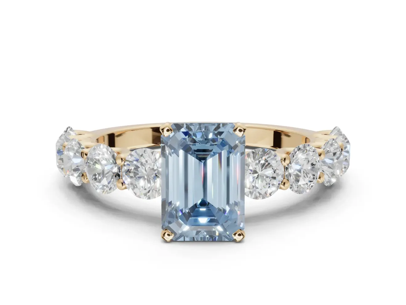 Emerald Cut Engagement Ring Setting for a Fancy Blue Lab-Grown Diamond | Yellow Gold - Design NV-24455