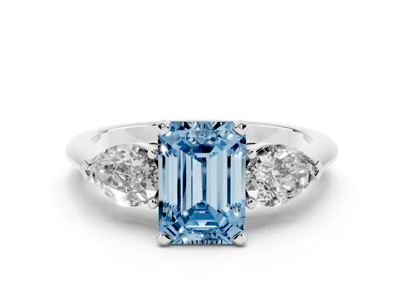 Emerald Cut 3-Stone Engagement Ring Setting for a Fancy Blue Lab-Grown Diamond | Platinum