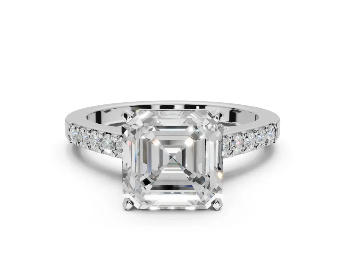 Asscher Cut Pavé Solitaire Engagement Ring Setting | Crossover Gallery | White Gold