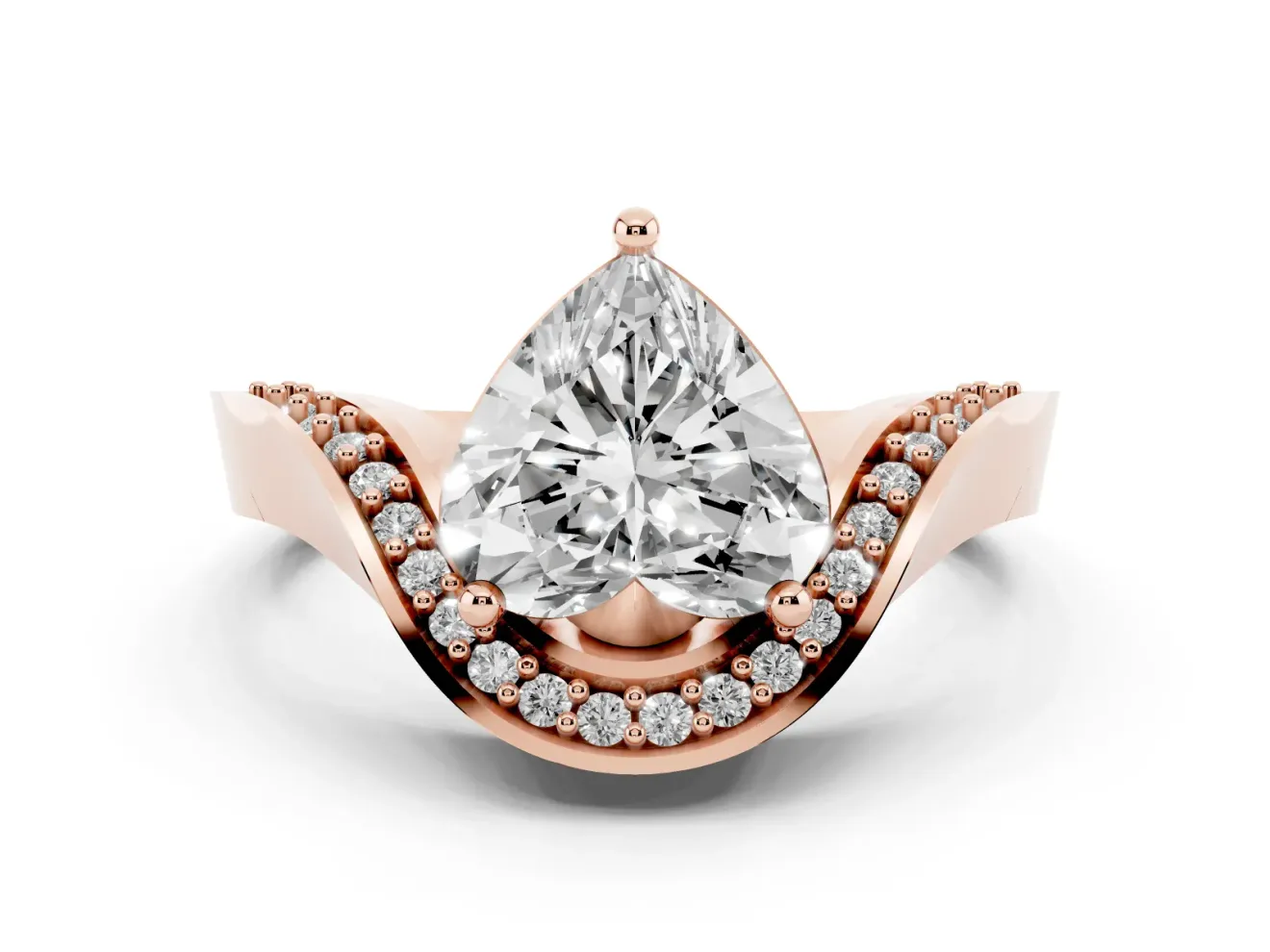 Heart-Shaped Bypass Solitaire Engagement Ring Setting | Pavé Ribbon | Rose Gold