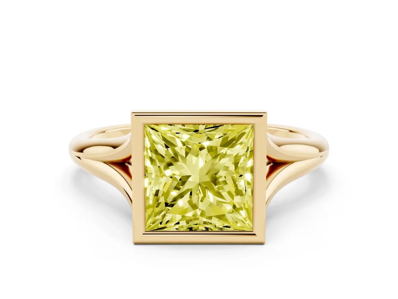 Princess Cut Bezel Engagement Ring Setting for a Fancy Yellow Lab-Grown Diamond | Yellow Gold