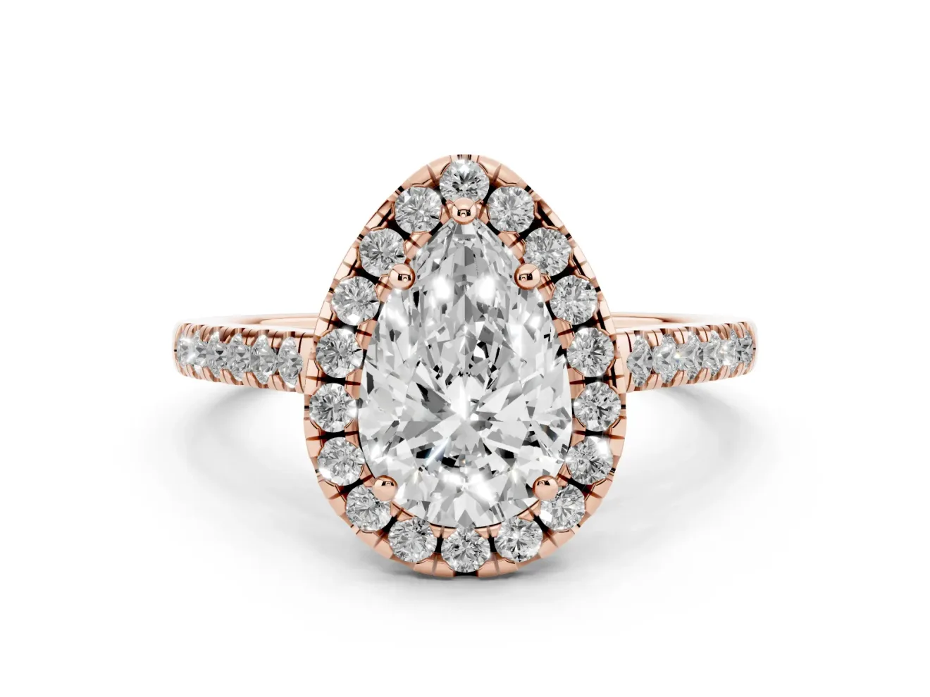 Pear-Shaped Raised Halo Engagement Ring Setting | Pave Band | Rose Gold