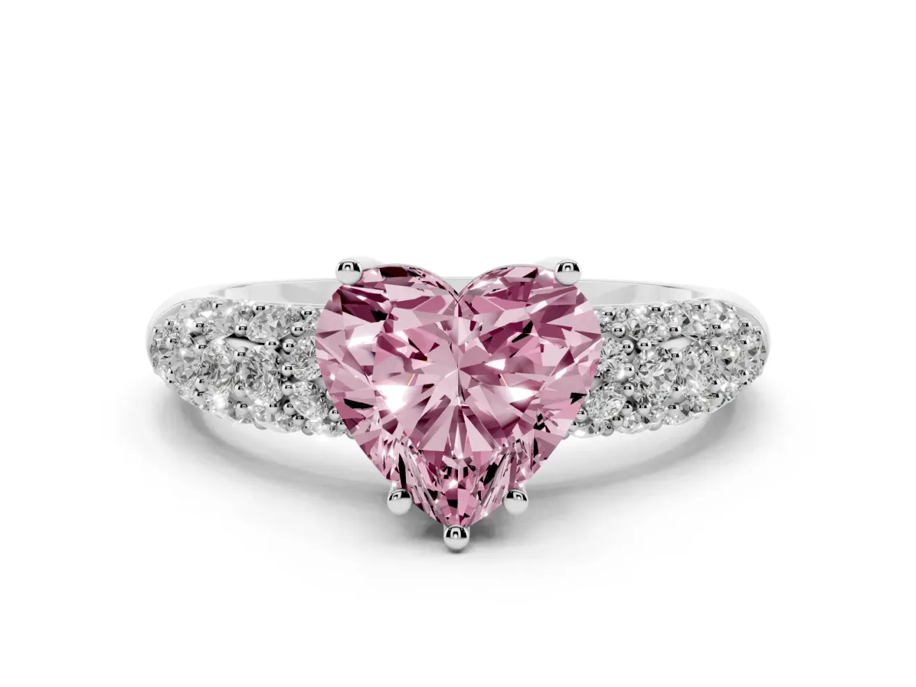 Heart-Shaped Close Set Pave Engagement Ring Setting for a Fancy Pink Lab-Grown Diamond | Multi Row | Sterling Silver