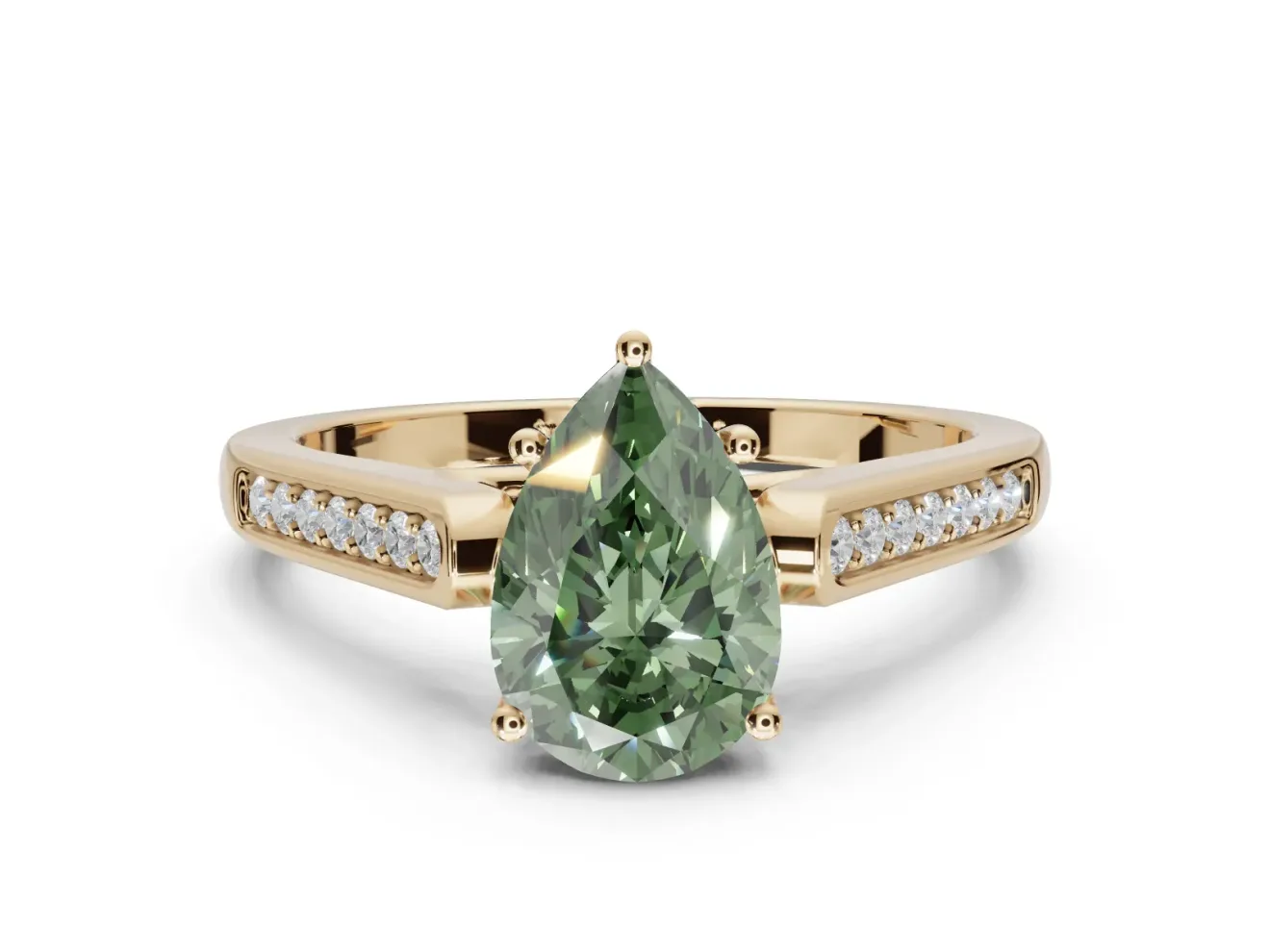 Pear-Shaped Engagement Ring Setting for a Fancy Green Lab-Grown Diamond | Yellow Gold - Design NV-24597