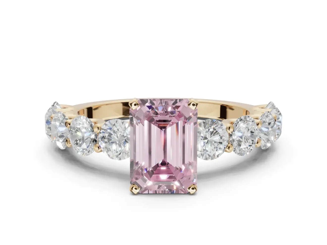 Emerald Cut Engagement Ring Setting for a Fancy Pink Lab-Grown Diamond | Yellow Gold - Design NV-24455