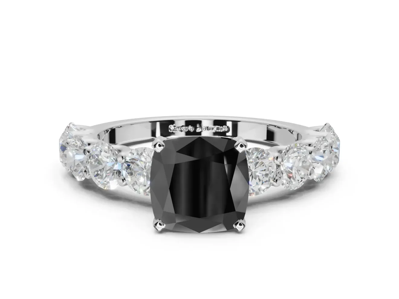 Cushion Cut Side Stone Engagement Ring Setting for a Black Center | Platinum