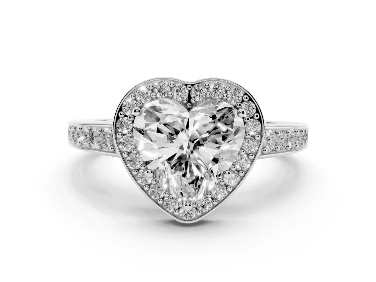 Heart Cut Diamond Halo Pavé Engagement Ring Set in White gold with Bezel Setting