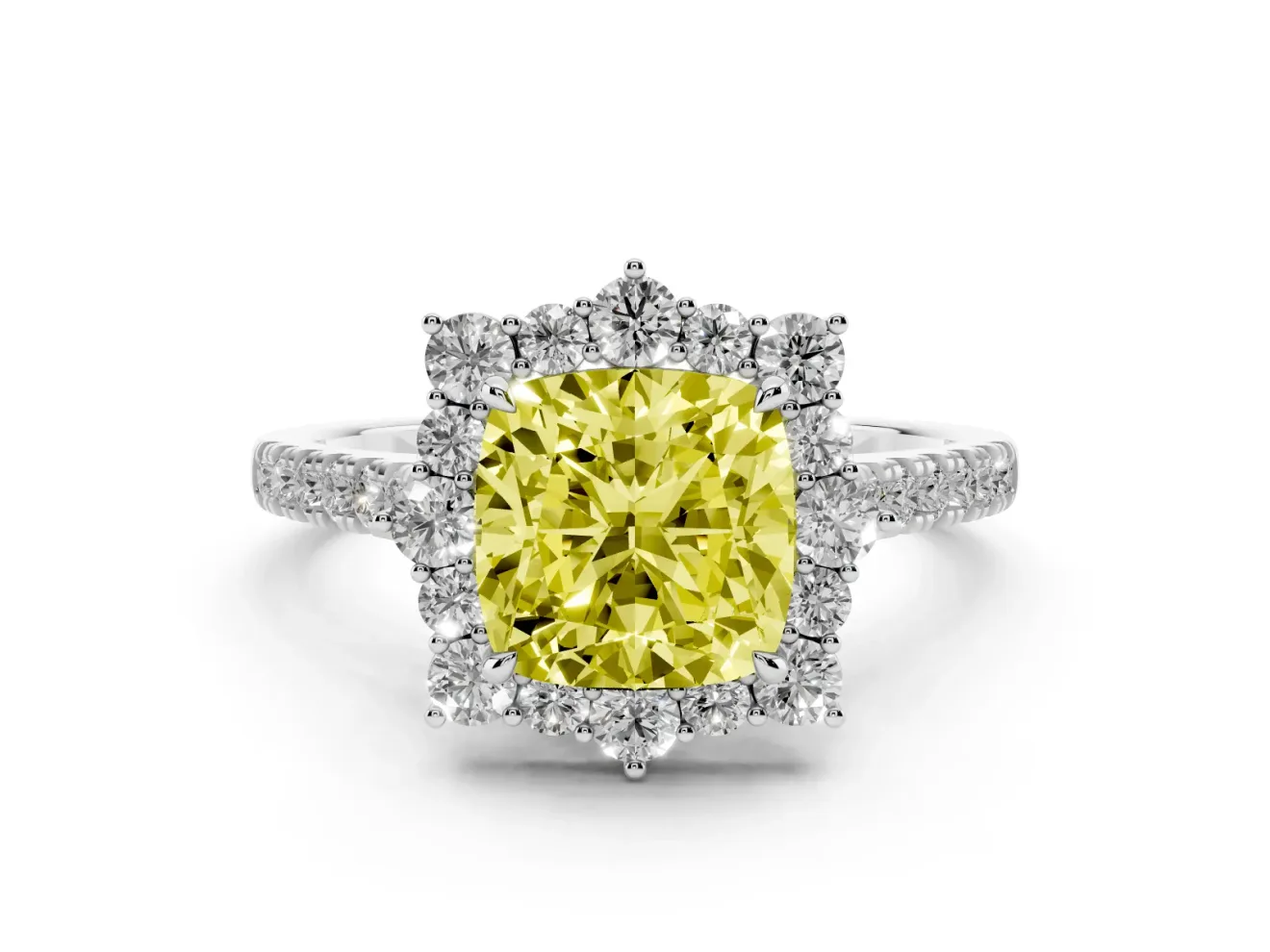 Cushion Cut Halo Engagement Ring Setting for a Fancy Yellow Lab-Grown Diamond | Sterling Silver - Design NV-24700