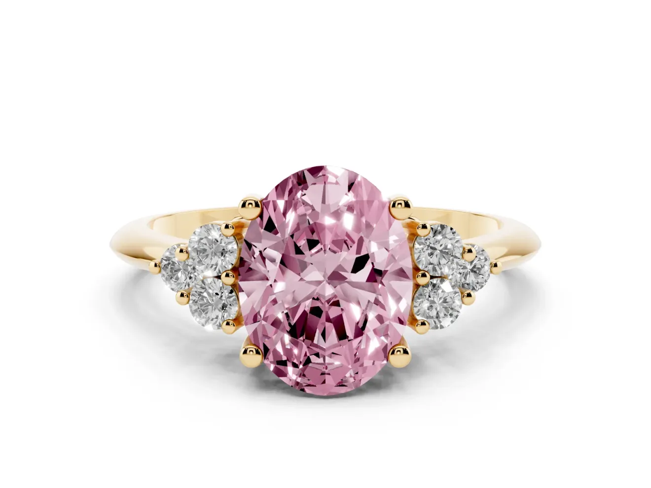 Oval Cluster Accent Engagement Ring Setting for a Fancy Pink Lab-Grown Diamond | Yellow Gold