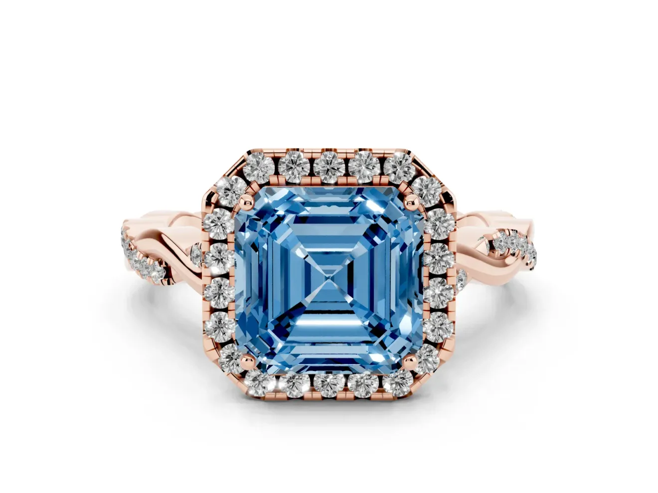 Asscher Cut Twist Halo Engagement Ring Setting for a Fancy Blue Lab-Grown Diamond | Rose Gold