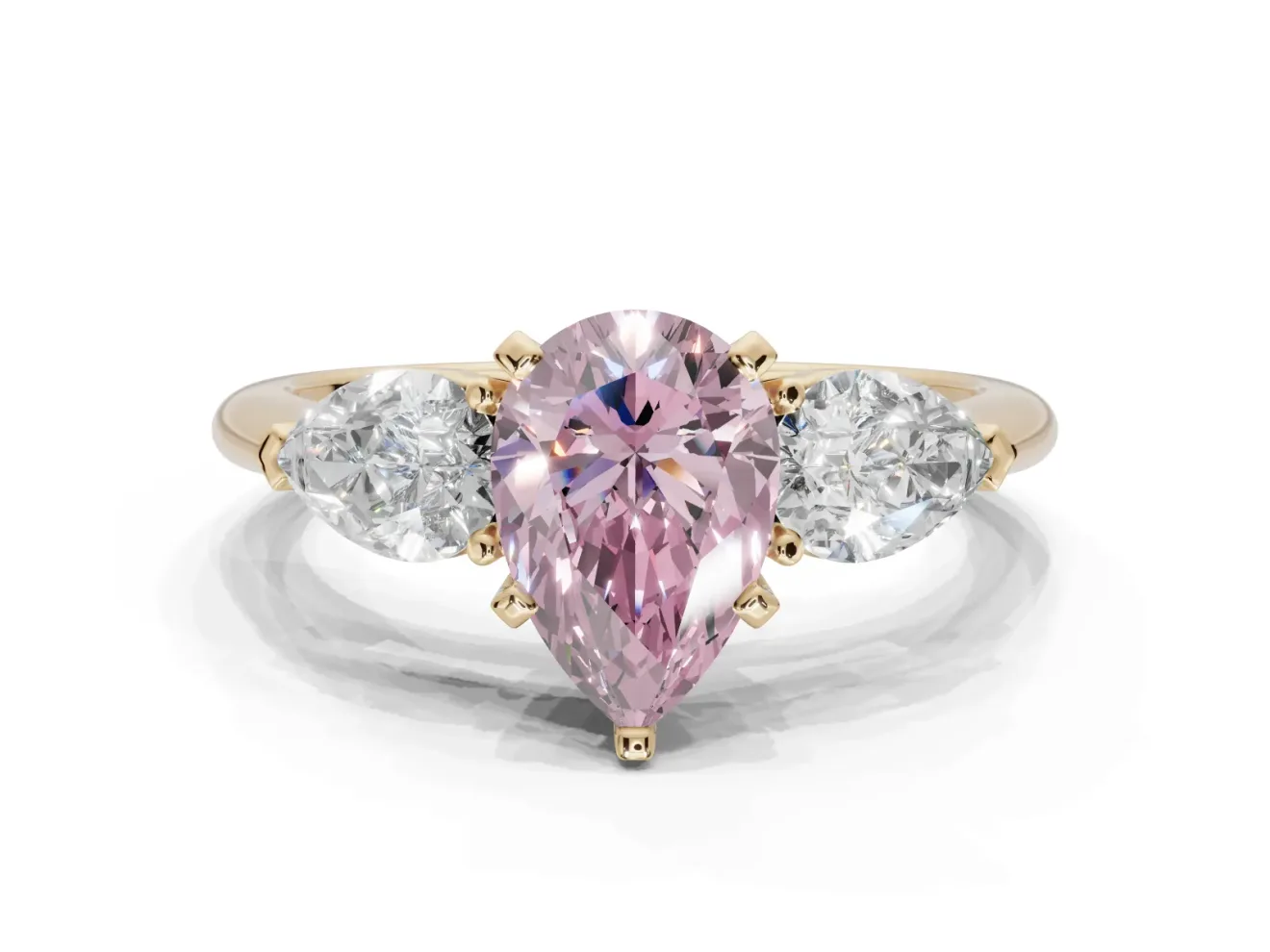 Pear-Shaped 3-Stone Engagement Ring Setting for a Fancy Pink Lab-Grown Diamond | Yellow Gold