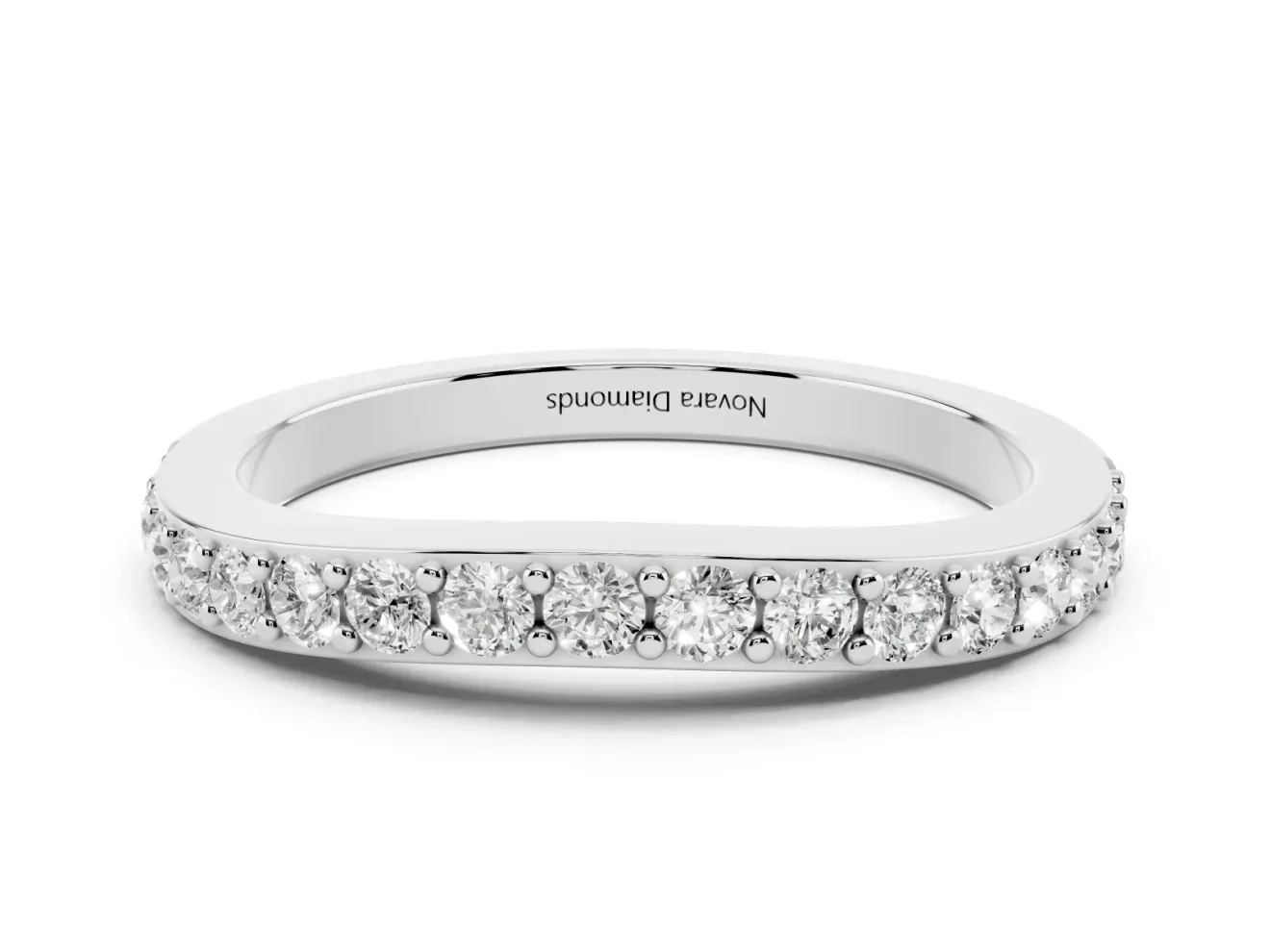 Round Diamond Curved Eternity Band Set in White gold with Pavé Prong Setting
