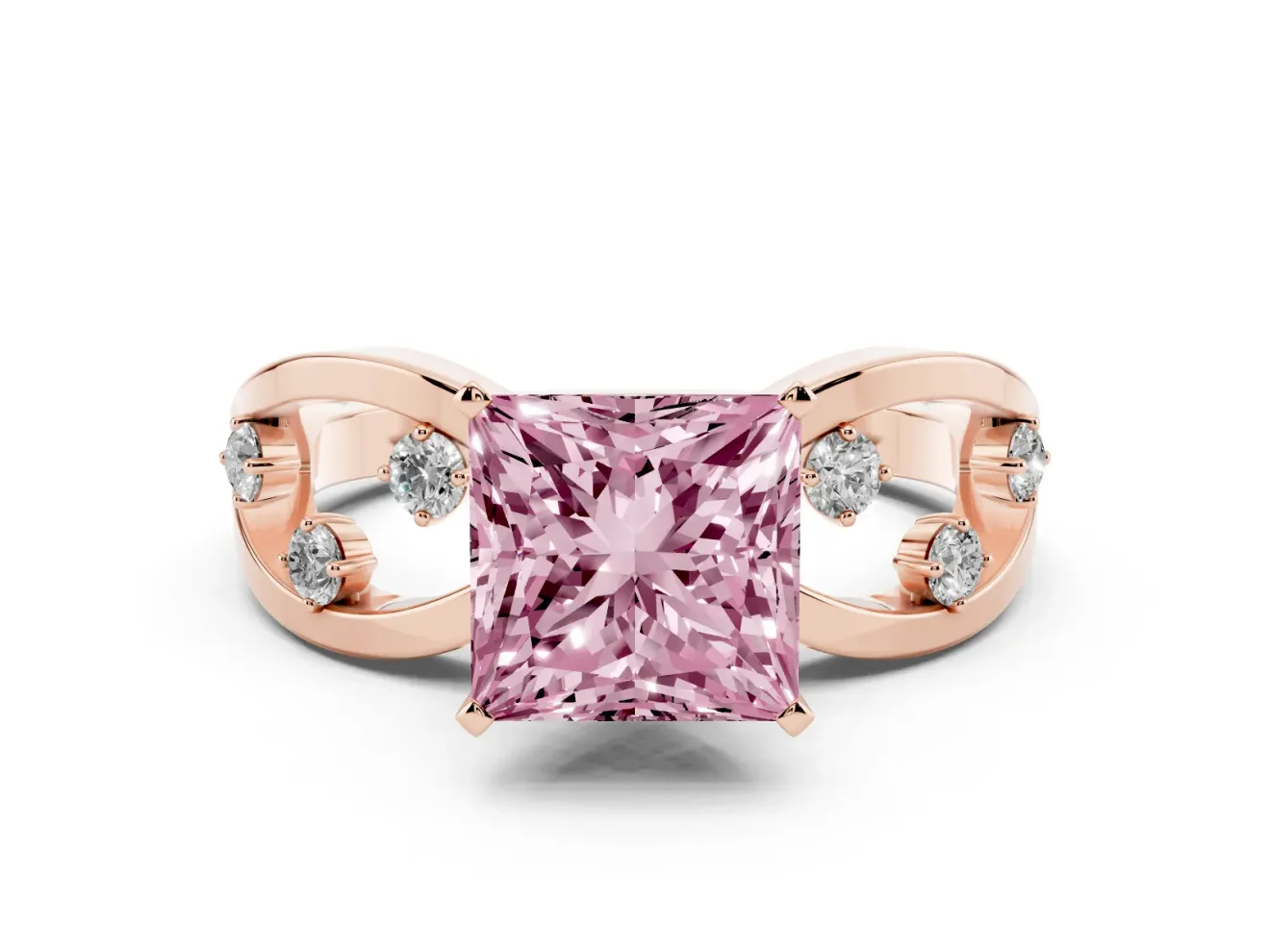 Princess Cut Loop Engagement Ring Setting for a Fancy Pink Lab-Grown Diamond | Rose Gold