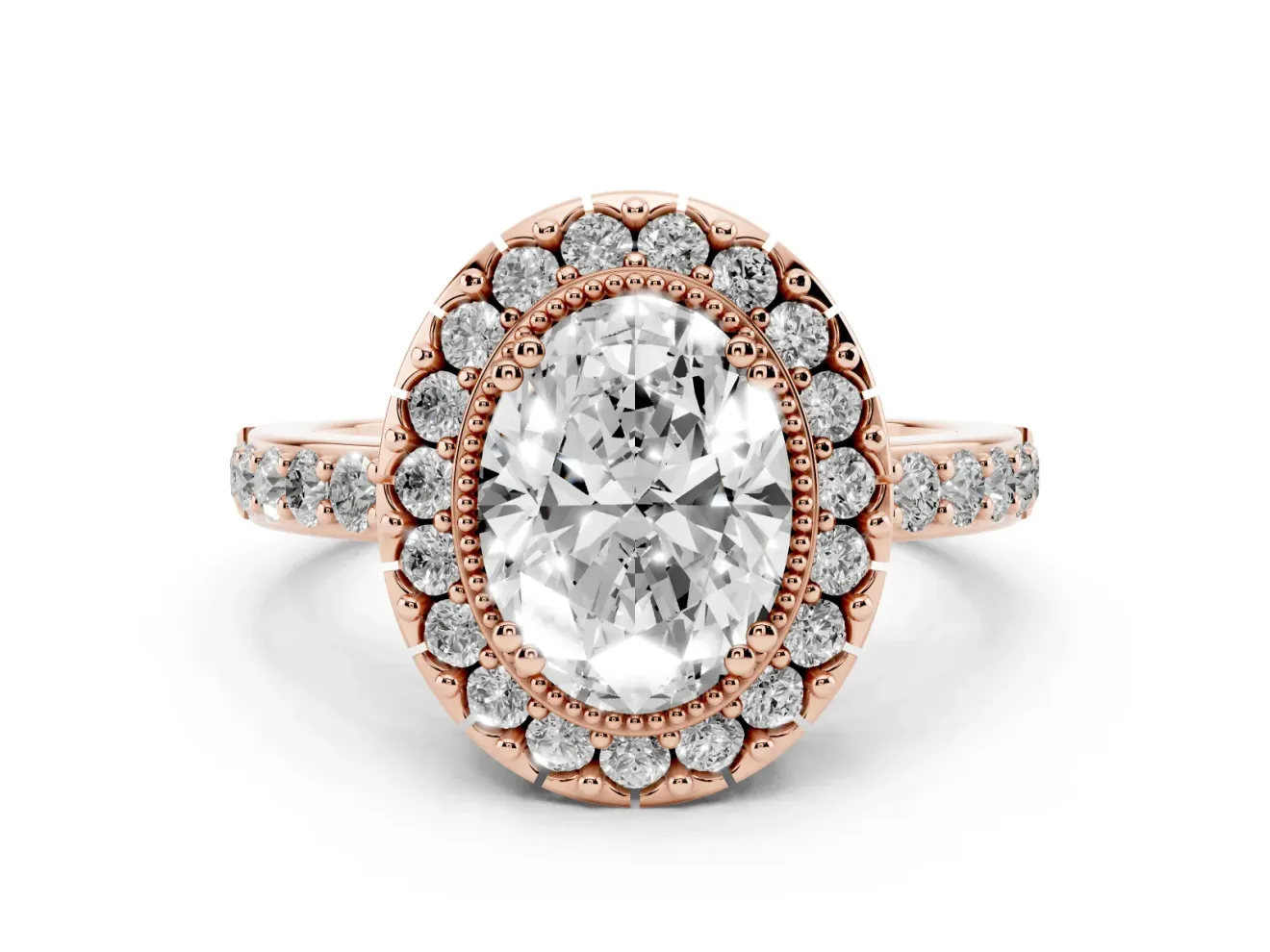 Oval Vintage Milgrain Halo Engagement Ring Setting | Pierced Gallery | Rose Gold