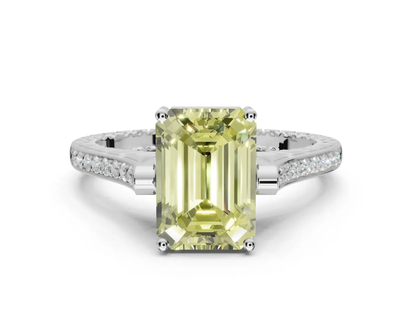 Emerald Cut Engagement Ring Setting for a Fancy Yellow Lab-Grown Diamond | Sterling Silver - Design NV-24586