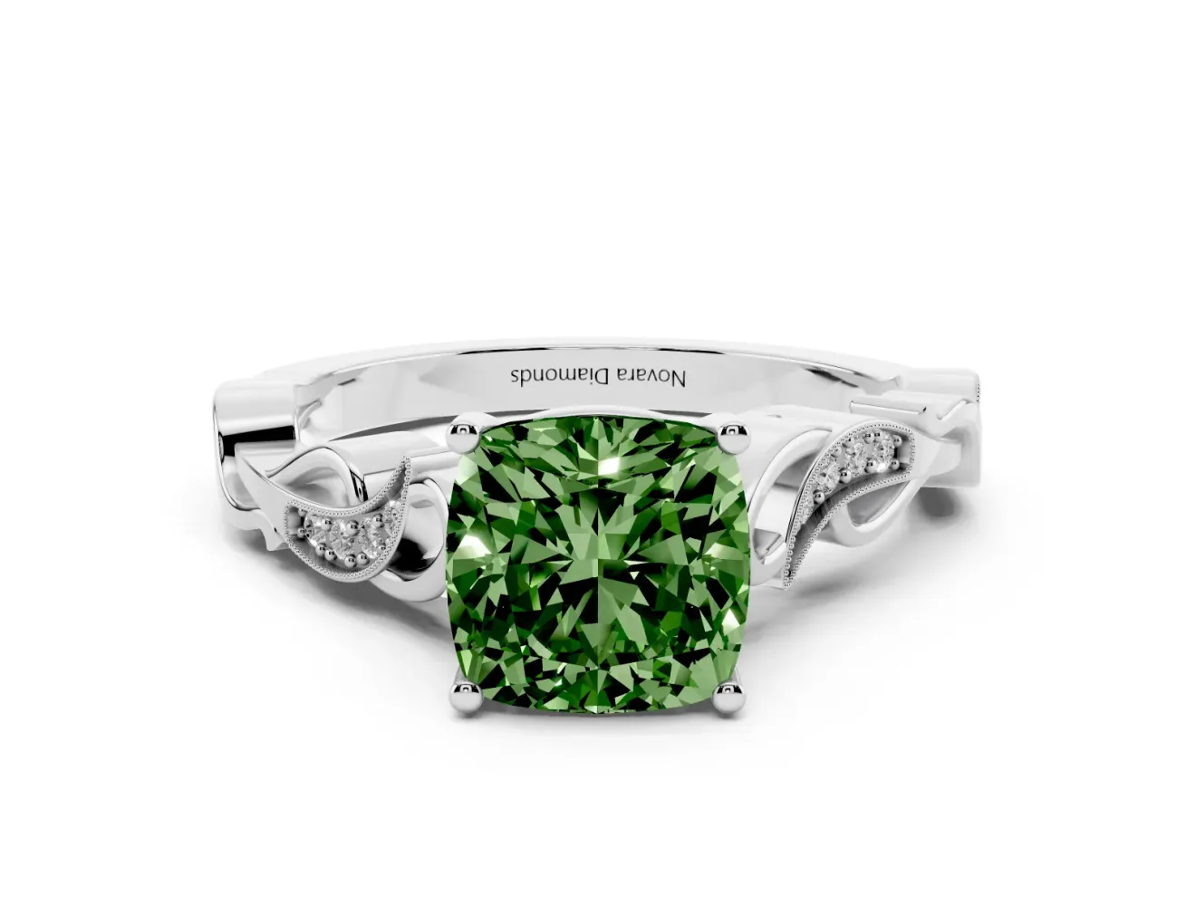Cushion Cut Vine Engagement Ring Setting for a Fancy Green Lab-Grown Diamond | White Gold