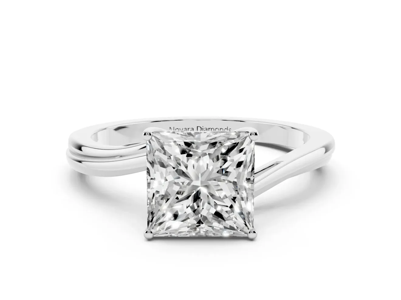 Princess Cut Diamond Solitaire Twist Band Ring Set in Silver with Prong Setting