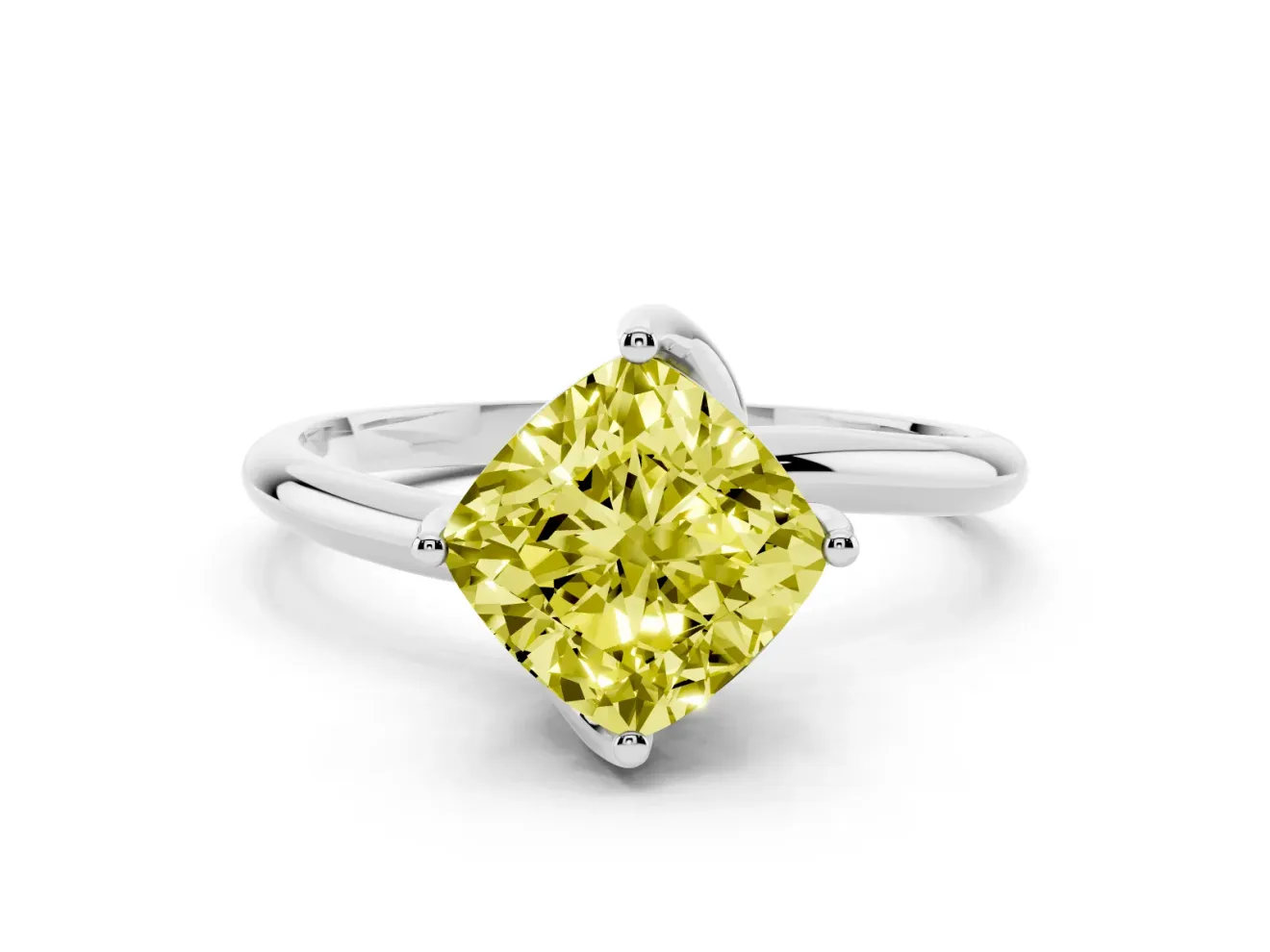 Cushion Cut Bypass Solitaire Engagement Ring Setting for a Fancy Yellow Lab-Grown Diamond | Plain Band | Sterling Silver